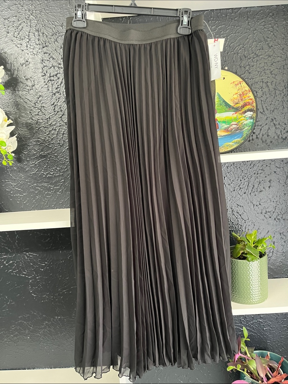 WD.NY Black Pleated Maxi Skirt with Elastic Waistband
